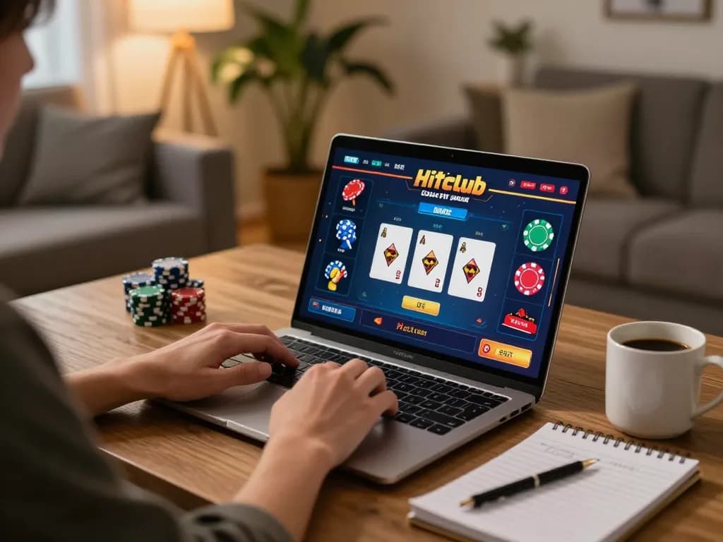 Enjoying a thrilling session on Hitclub's casino platform while strategizing with notes and coffee.