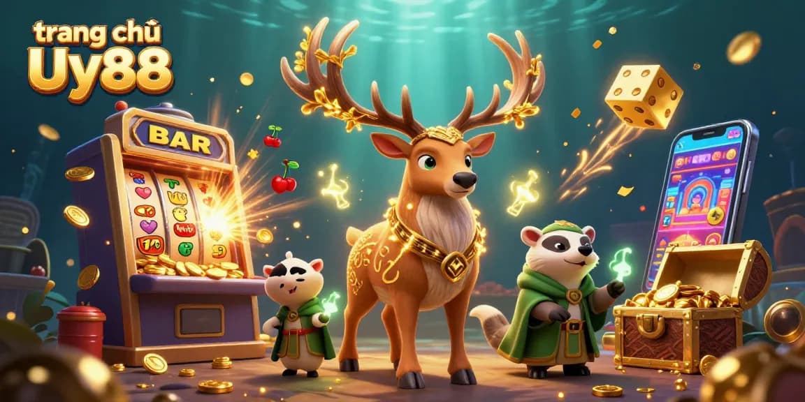 Engage with the vibrant world of slots at trang chủ Uy88, featuring a stunning jackpot scene.