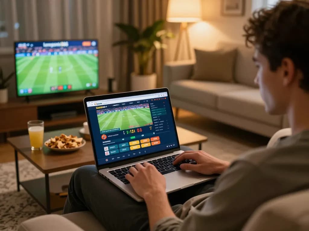 A user engaging with the luongsontv365 platform for live sports betting from home, showcasing an exciting gaming environment.