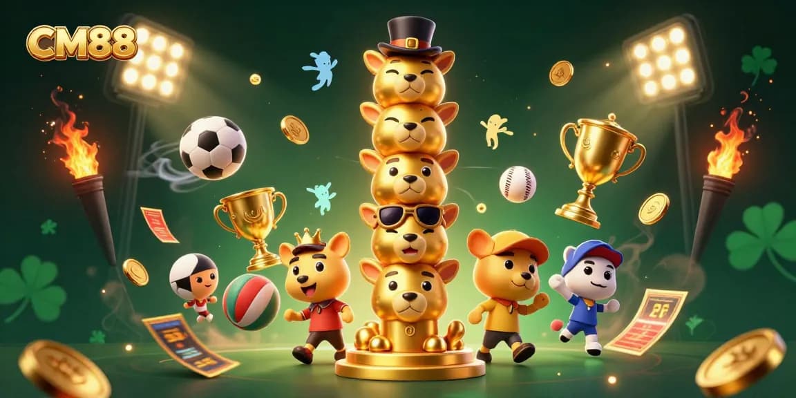CM88 showcases vibrant 3D sports elements and a golden totem for engaging online gamblers.