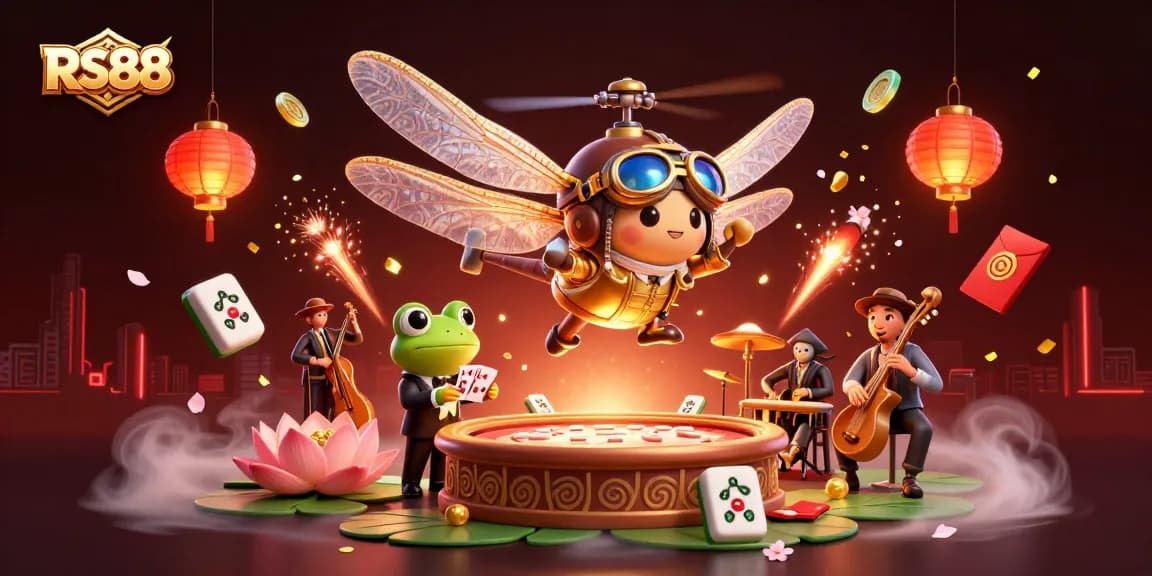 Experience RS88's vibrant gaming world with the dragonfly pilot and frog croupier in action.