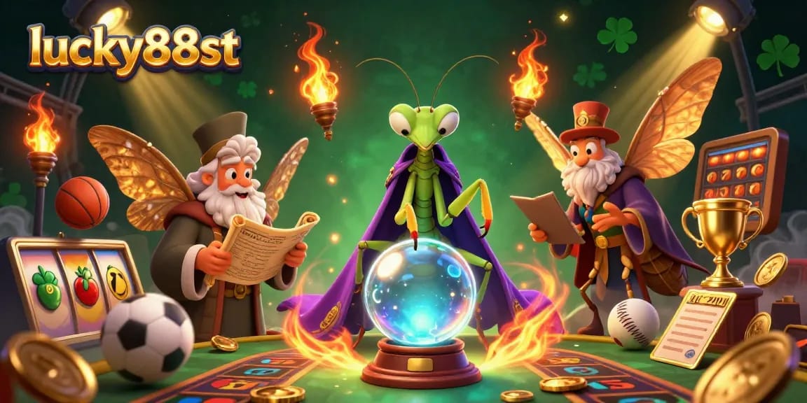 Engage with lucky88st in a colorful casino scene featuring fortune tellers amidst dynamic game elements.