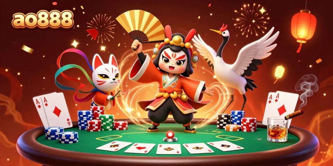 Engage in thrilling poker with ao888 as a kabuki warrior and kitsune bring the action alive.
