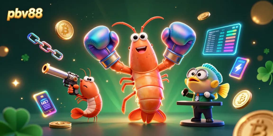 Engage with pbv88's vibrant casino atmosphere featuring boxing shrimp champions immersed in thrilling gaming elements.