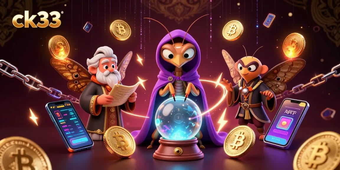 Play games at ck33 with a mystical fortune teller and lively librarian in a vibrant casino setting.