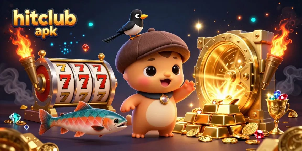 Experience the thrill of hitclub apk in a vibrant 3D casino scene with charming characters and jewels.