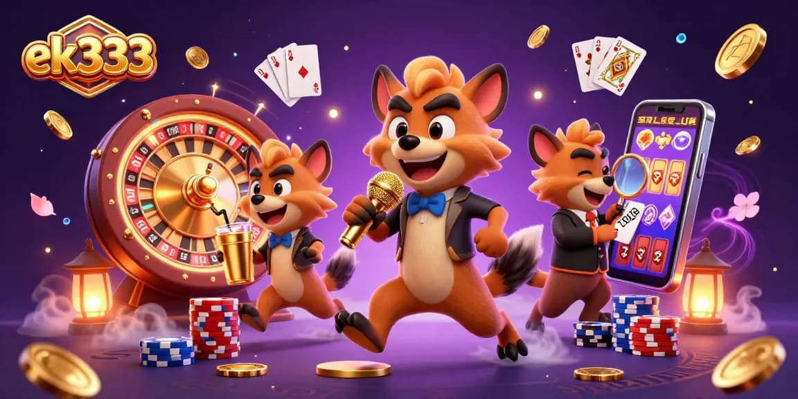 Experience the thrill of ek333 with hyenas in a dynamic 3D casino scene, showcasing vibrant games and laughter.