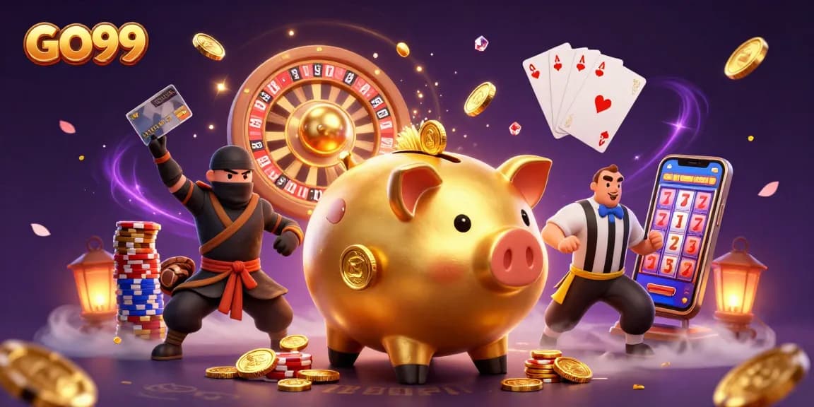Experience the thrill of GO99 with animated characters in a vibrant casino scene filled with excitement!