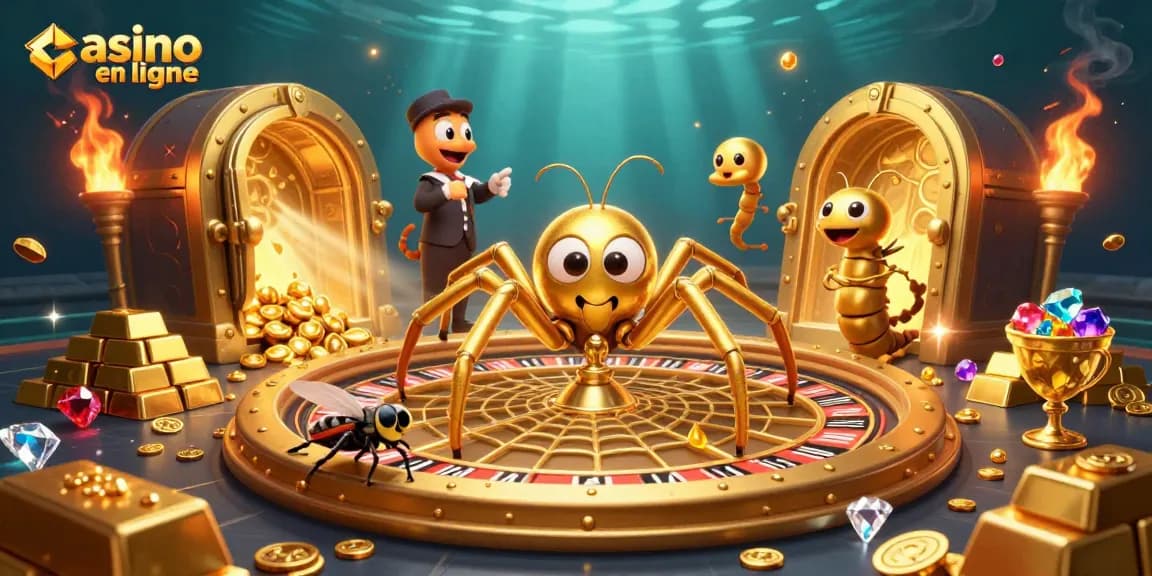 Pariez au casino en ligne avec une illustration dynamique de personnages et éléments de jeux