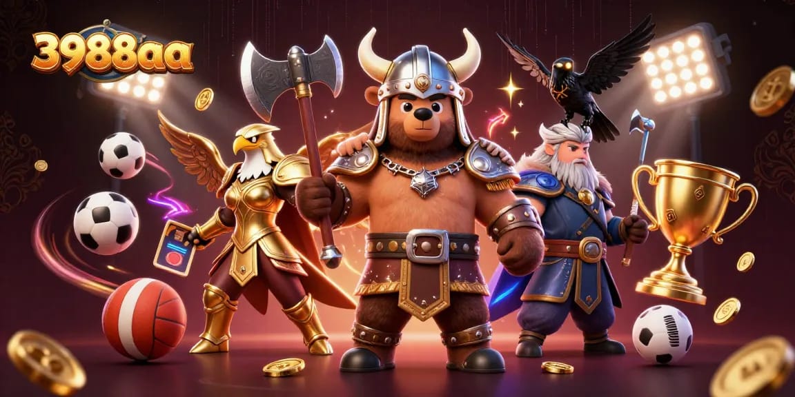Engage in thrilling action at 3988aa with Viking and Valkyrie amidst vibrant sports elements.
