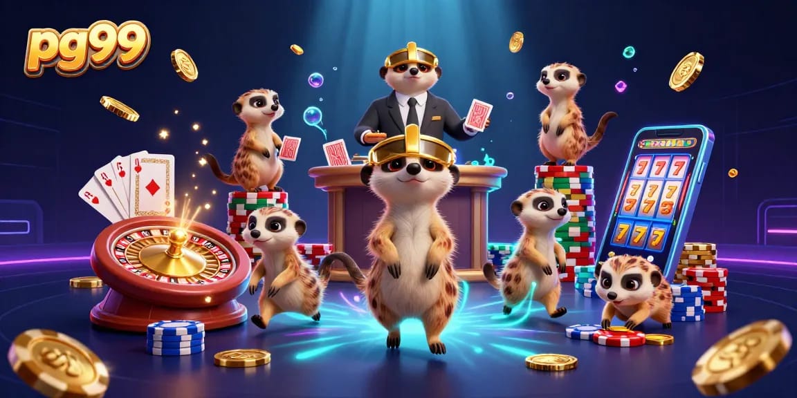 Experience exciting gaming at pg99 with 3D meerkats showcasing casino action in a vibrant atmosphere.