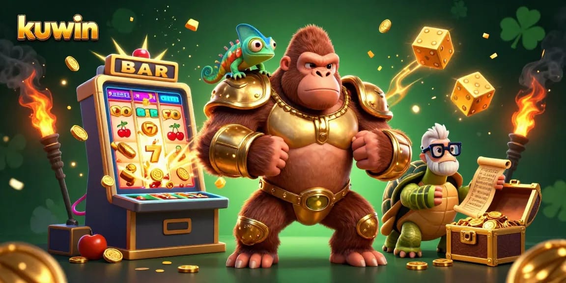 Kuwin's 3D gambling scene features exciting gameplay, golden jackpot wins, and vibrant colors, capturing the thrill of casino games.