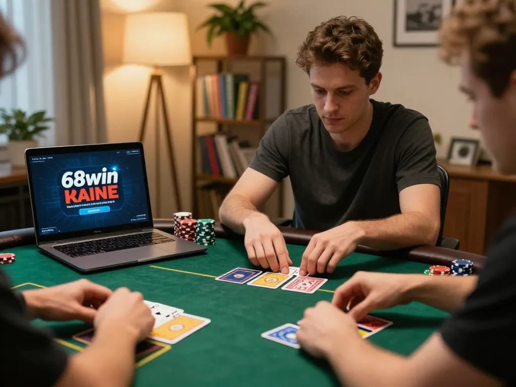 Player strategizing in an online poker game at 68win, highlighting skill and excitement.