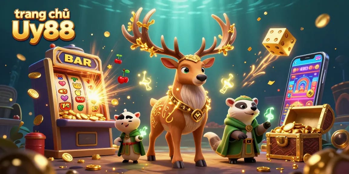 Engage with the vibrant world of slots at trang chủ Uy88, featuring a stunning jackpot scene.
