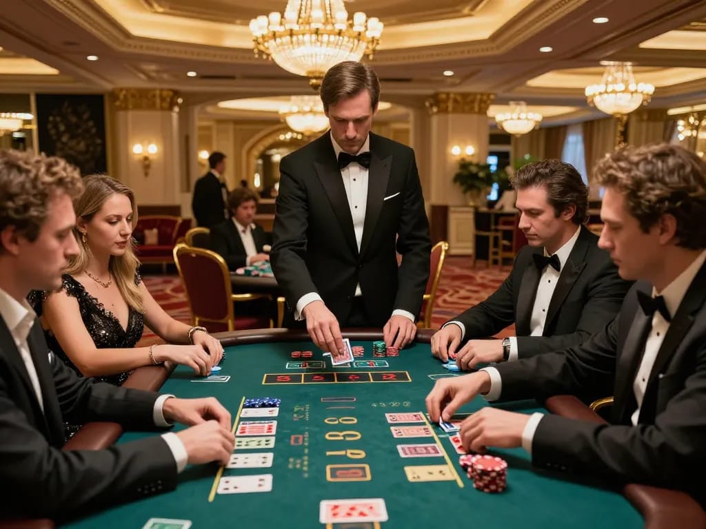 79king players engaging in high-stakes card game, showcasing strategy and excitement in luxurious casino setting.