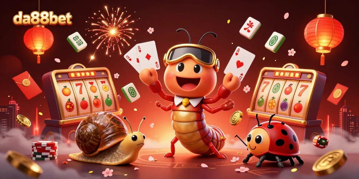 Experience the energy of da88bet with vibrant characters and dynamic casino elements in this detailed illustration.