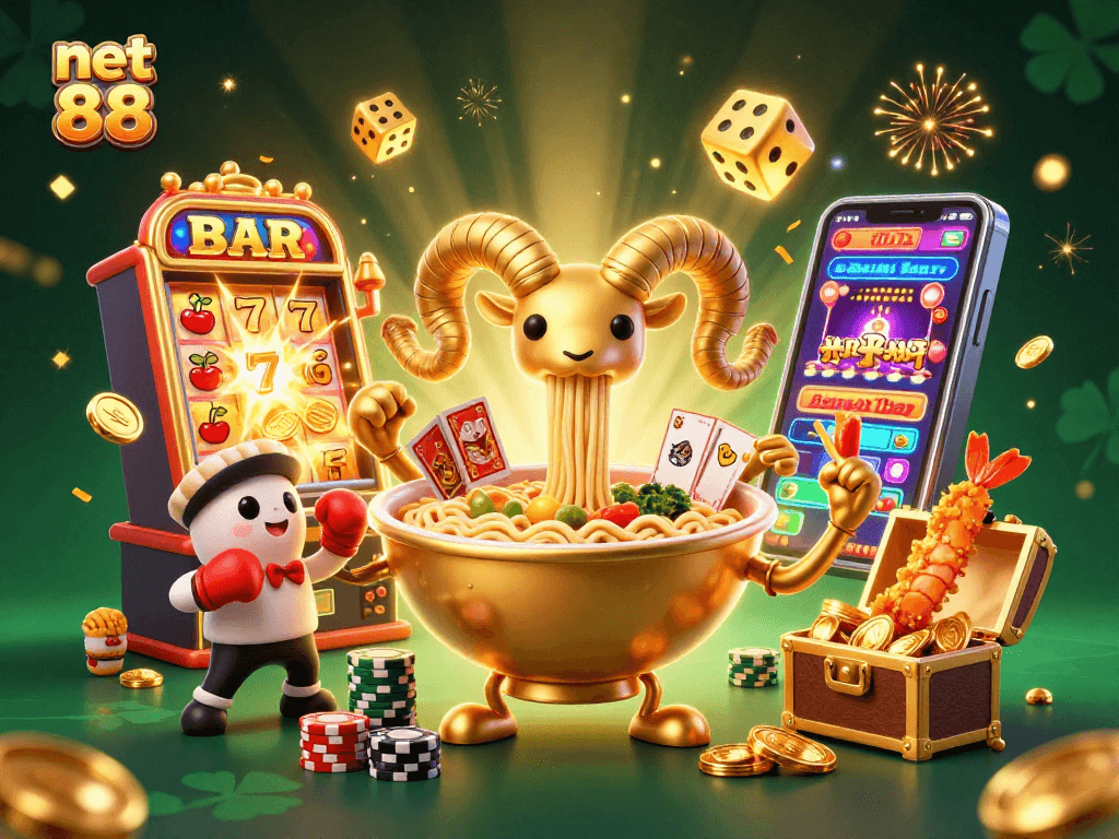Experience thrilling casino action with net 88’s vibrant 3D cartoon scene of characters and jackpots!