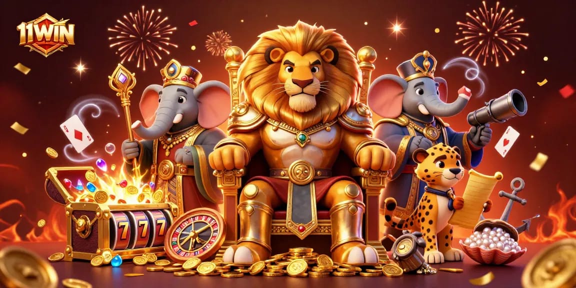 Experience thrilling gameplay at 11WIN with exciting slots and casino elements visually represented.