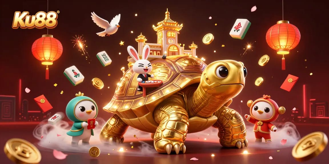 Experience thrilling gameplay at Ku88 with a vibrant 3D casino scene featuring unique characters and elements.