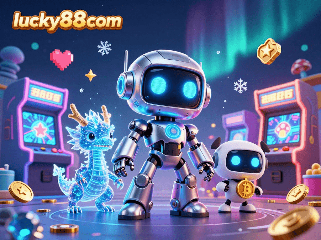 Experience exciting gaming at lucky88com with dynamic 3D casino characters and colorful game elements.