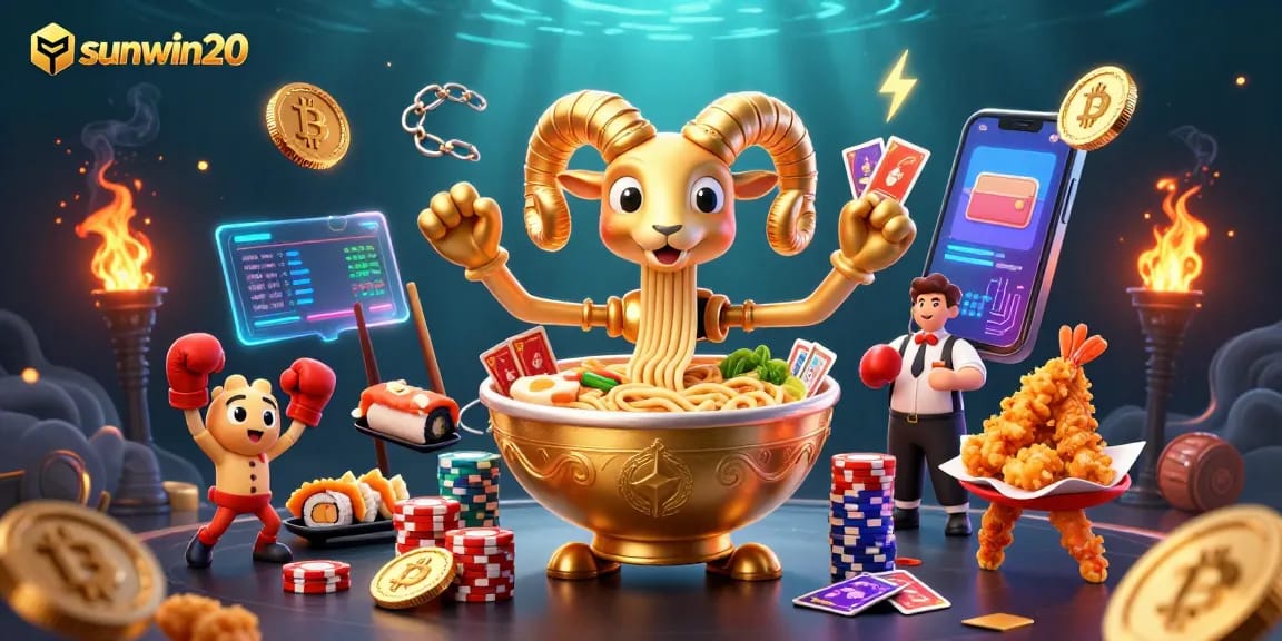 Experience thrilling gameplay at sunwin20 with a colorful 3D casino illustration featuring unique characters and crypto elements.