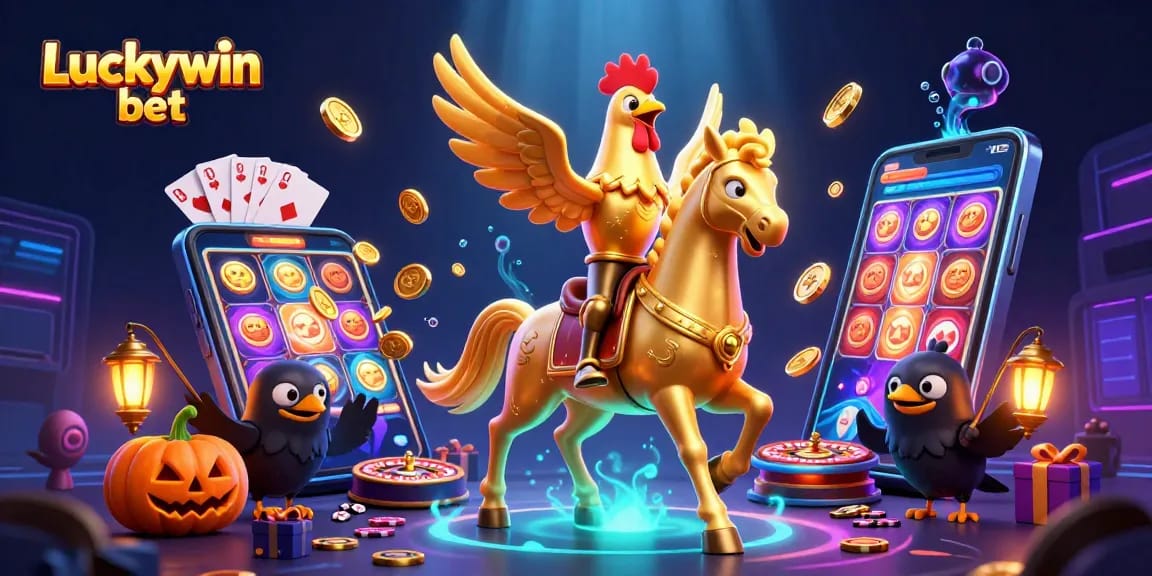 Experience the thrill of Luckywin bet as a golden rooster ventures through a vibrant midnight casino.