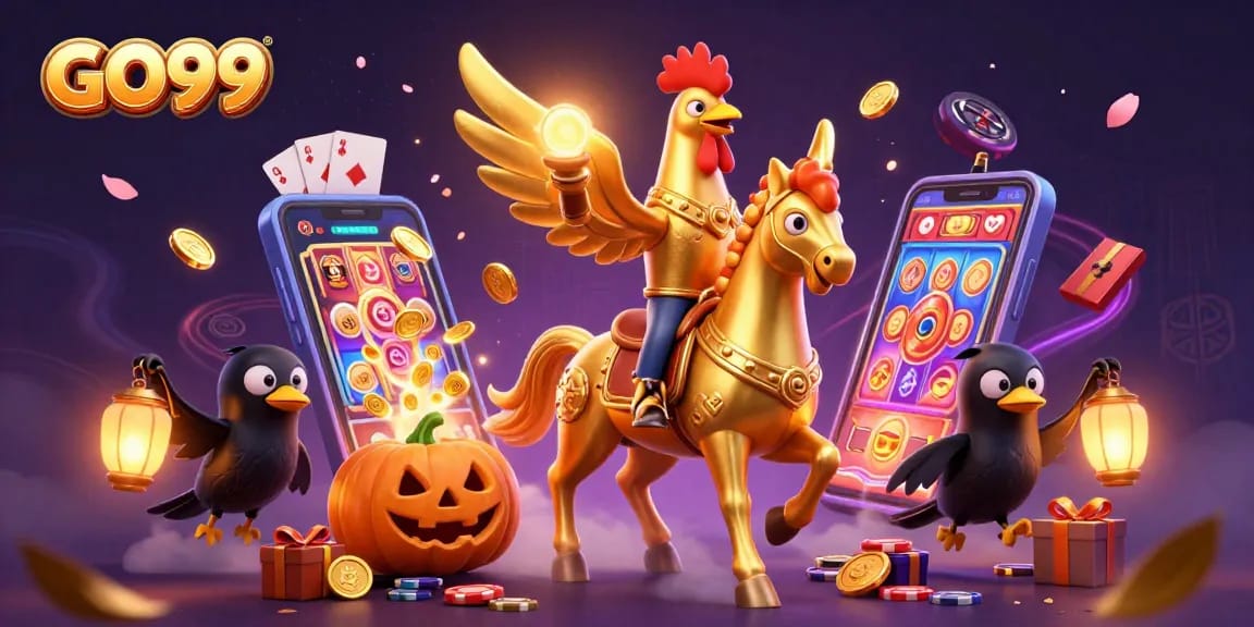 Engage with GO99's vibrant casino atmosphere featuring colorful slot games and unique characters.