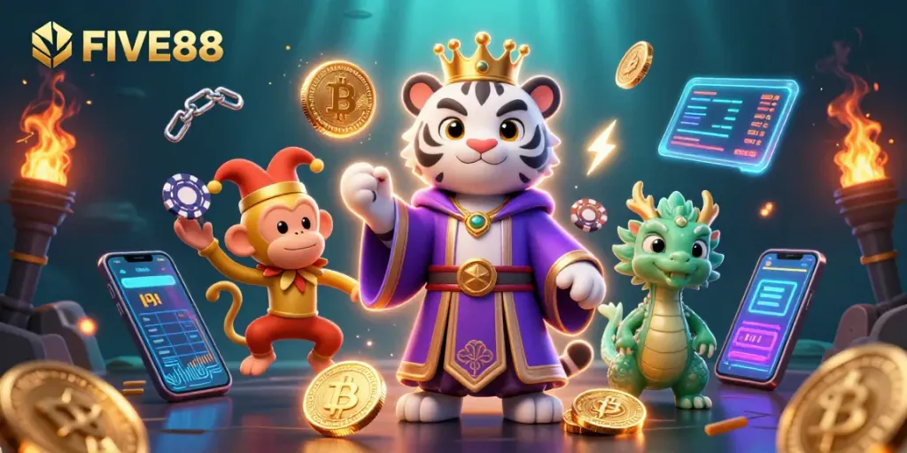 Engage in thrilling play at FIVE88 with vibrant 3D characters and dynamic gaming elements.