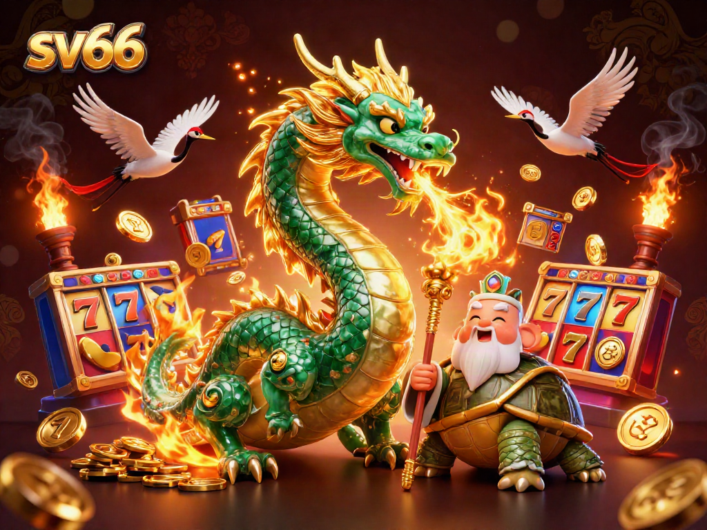 sv66 showcases an energetic casino scene featuring a jade dragon and gaming elements.