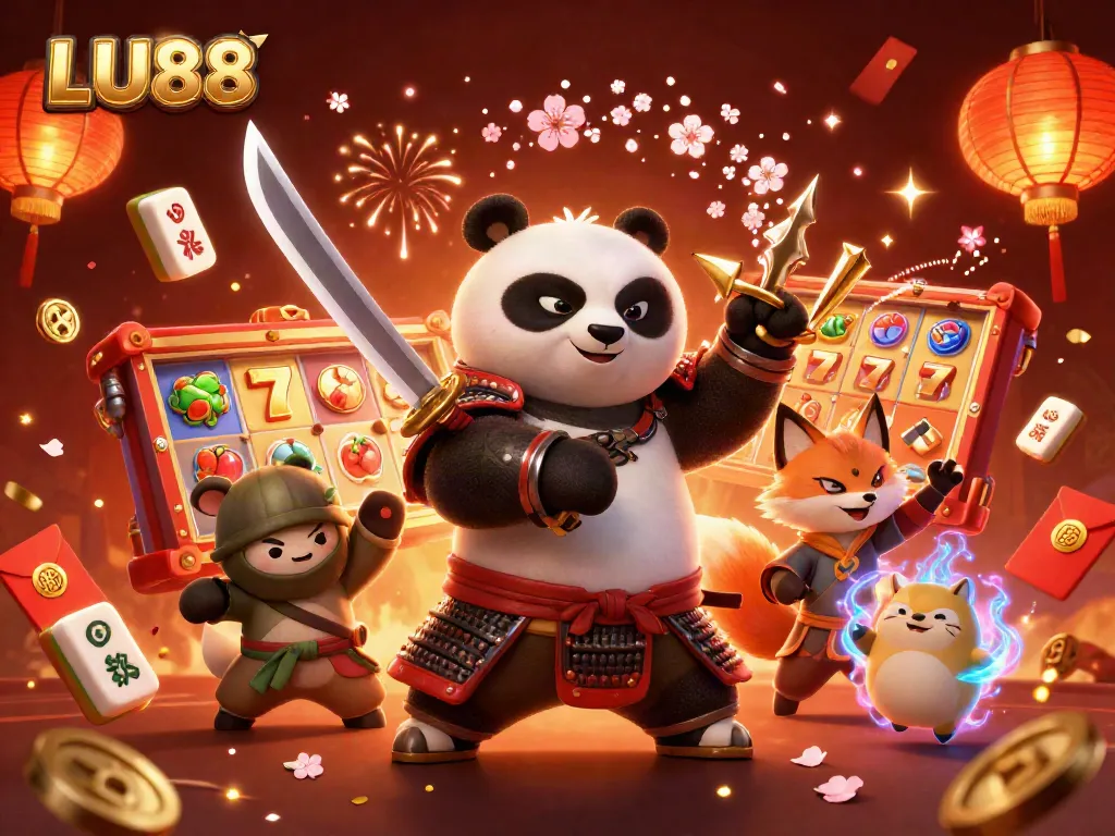 Experience the excitement of LU88 with dynamic slot games featuring vibrant icons and charming 3D characters.