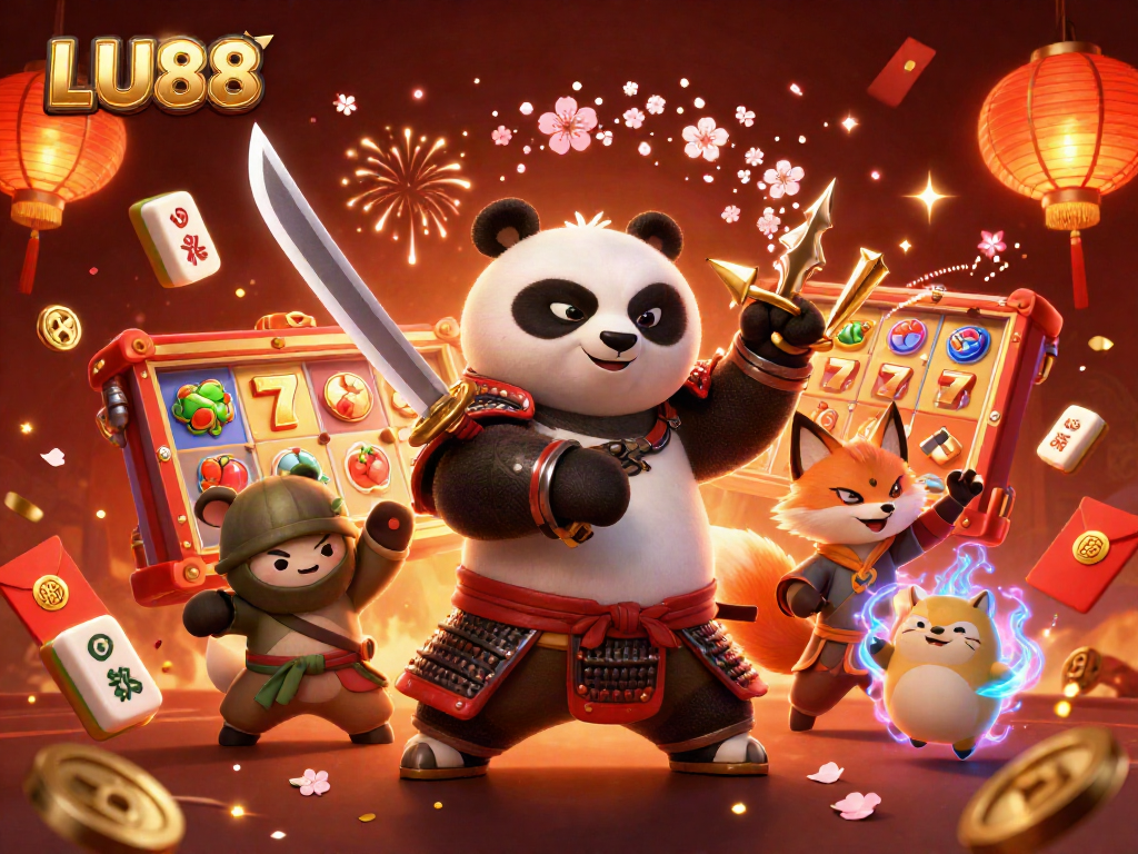 Experience the excitement of LU88 with dynamic slot games featuring vibrant icons and charming 3D characters.