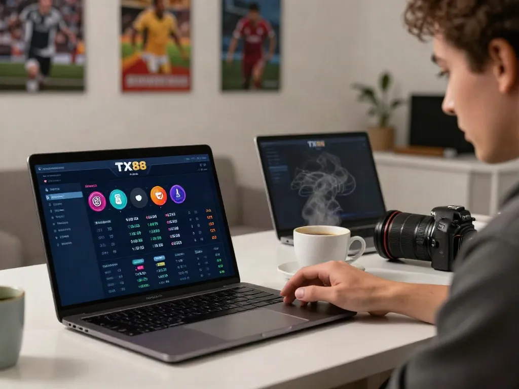 Accessing đăng nhập tx88 on a laptop with vibrant betting odds and notifications.
