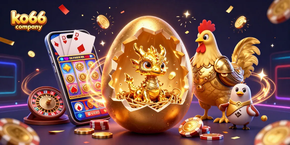 Join the exciting world of ko66 company with a golden dragon and poker chips in an action-packed scene.