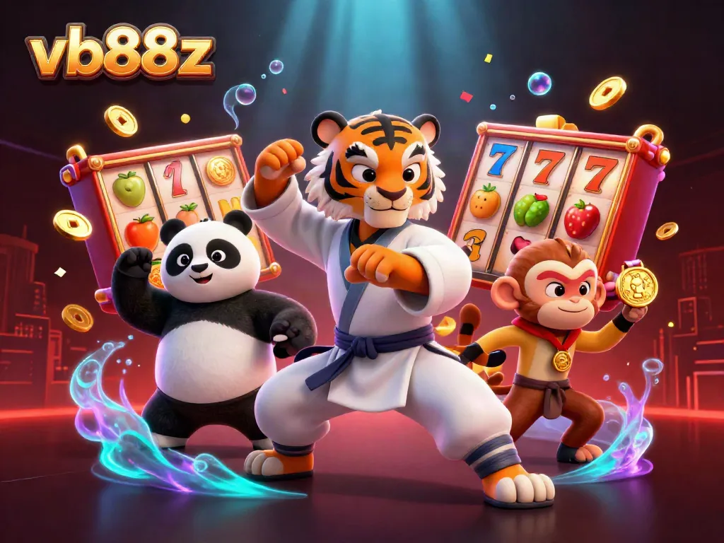 Spin the reels at vb88z with a vibrant 3D scene of playful characters and slot elements!
