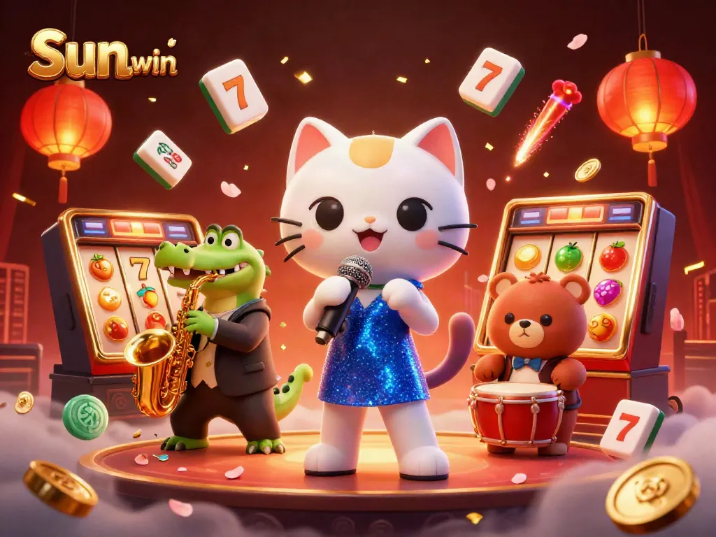 Engaging "Sun win" casino scene featuring lively cartoon characters and dynamic game elements.