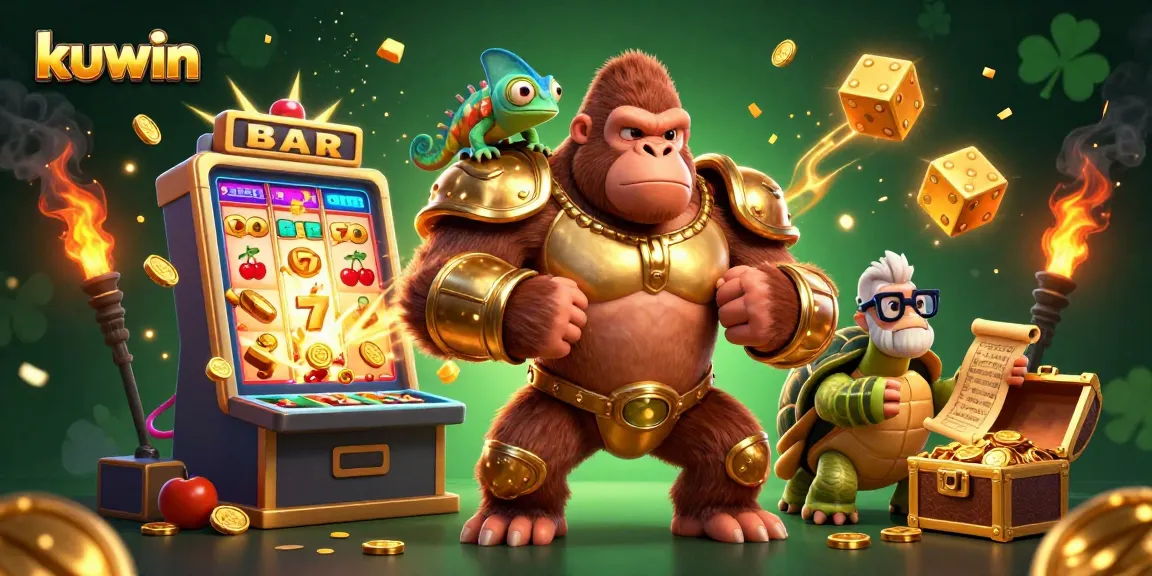 Kuwin's 3D gambling scene features exciting gameplay, golden jackpot wins, and vibrant colors, capturing the thrill of casino games.