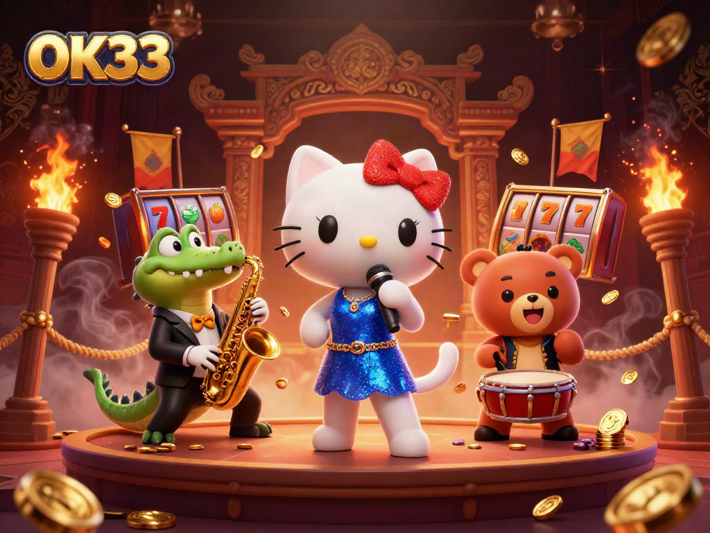 Engage with OK33 by winning on thrilling slot machines in a vibrant casino scene.