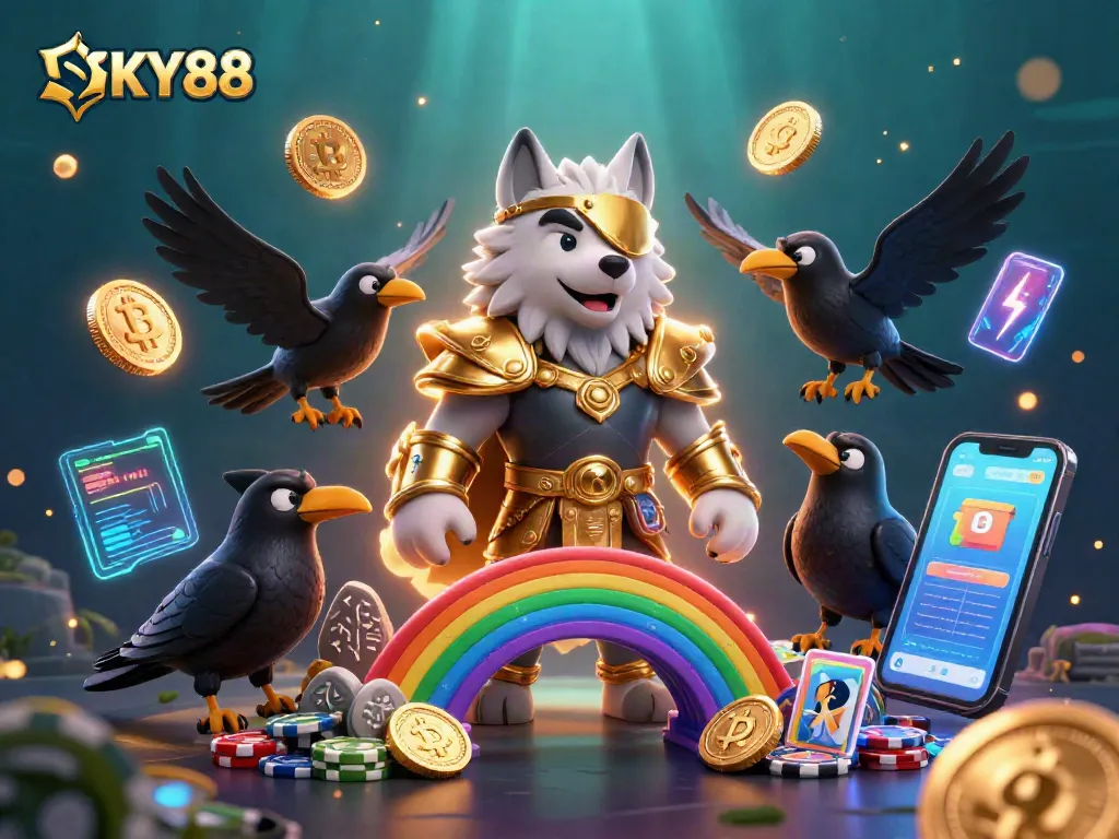 Experience thrilling gameplay at SKY88 with a captivating 3D illustration showcasing casino elements.