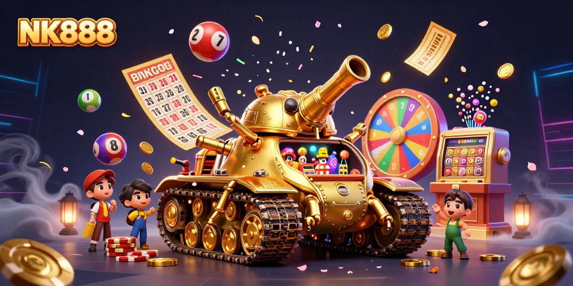 Experience NK888's dynamic casino adventure with vibrant lottery balls and engaging elements.