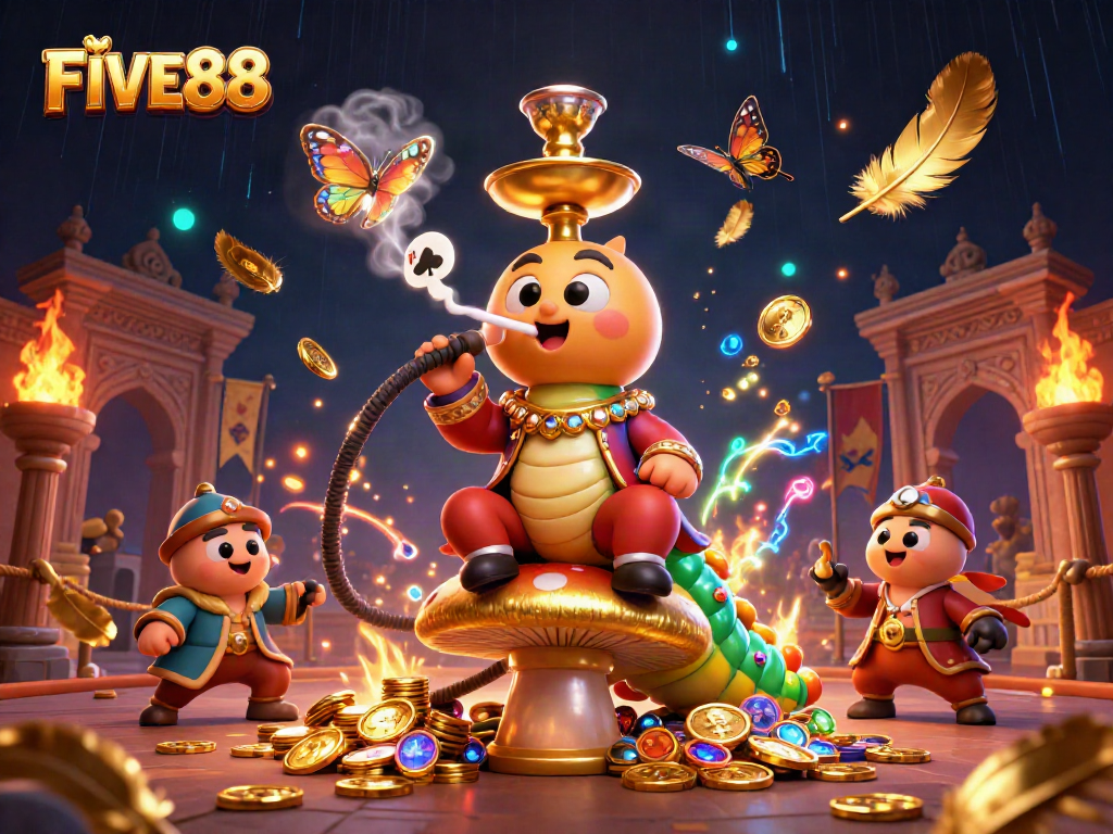 Experience the thrilling atmosphere of FIVE88 with vibrant casino elements and dynamic characters.