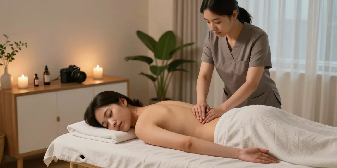 Enjoying a 시흥출장마사지 in a peaceful home setting with calming elements.