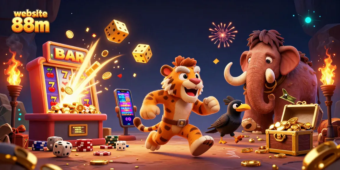 Engage with exciting games at website 88m, featuring vibrant characters in a thrilling casino scene.