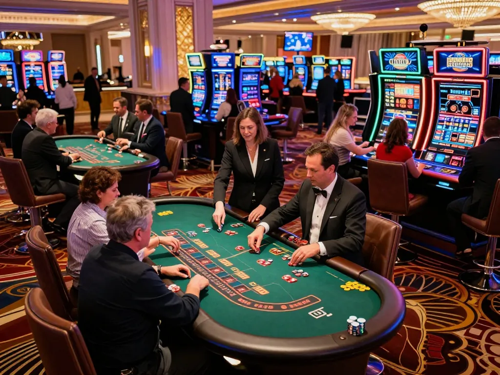 Engaged players strategizing their bets at the dynamic Vua99 casino tables in a vibrant environment