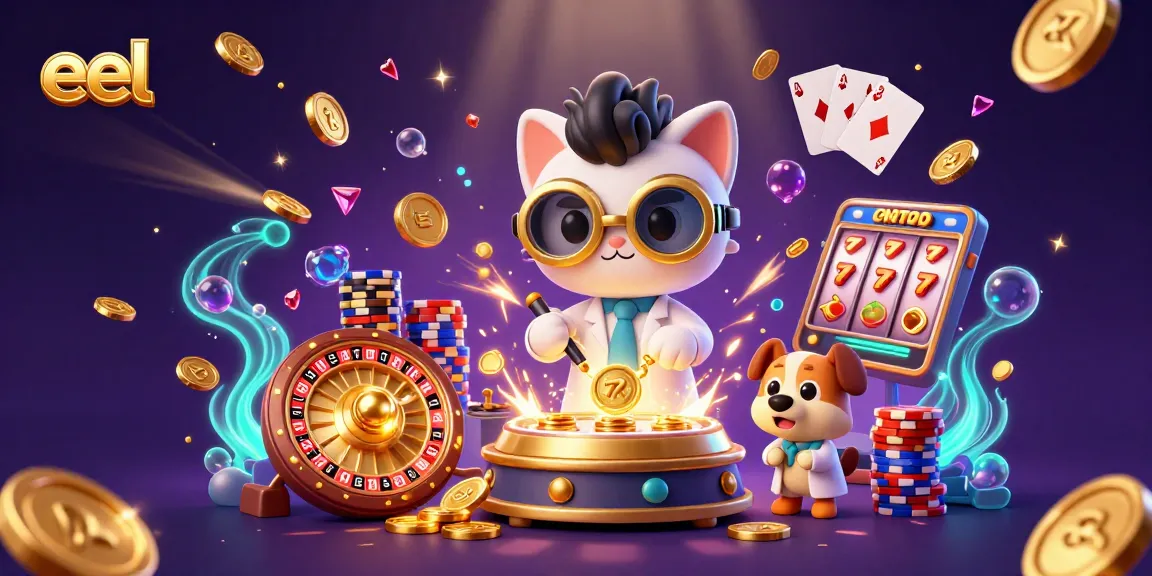 Experience the thrill of gaming with eel, featuring a mad scientist cat and dynamic casino elements.