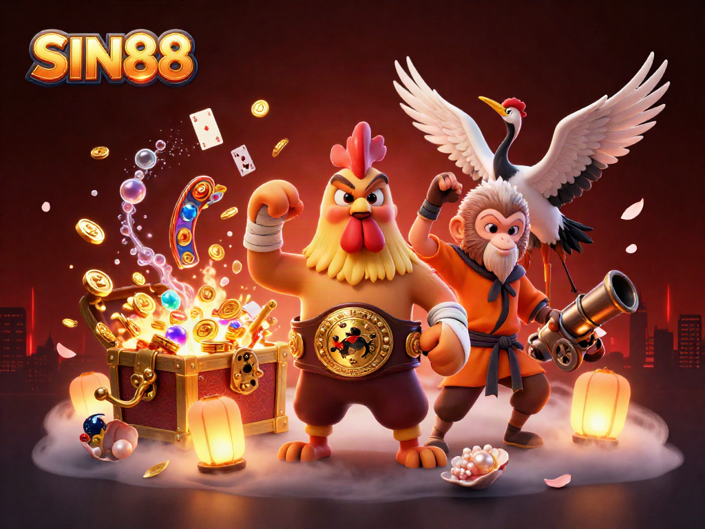 SIN88 players engage in thrilling gameplay with a vibrant casino atmosphere featuring action and colorful elements.