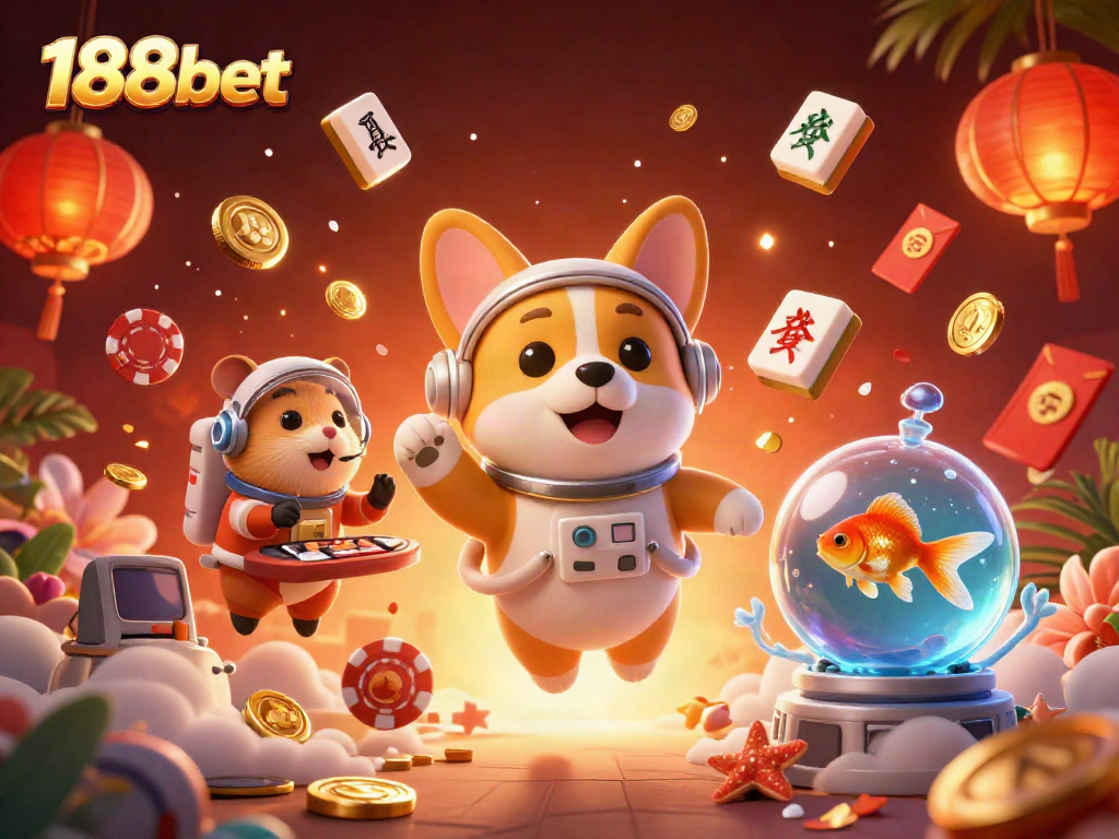 Experience excitement at 188bet with a vibrant 3D casino scene featuring a corgi astronaut!