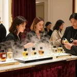 Explore Ex Nihilo Fragrances in an elegant luxury retail setting with diverse individuals.